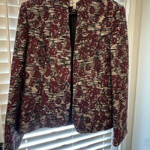 Jones New York Burgundy and Black Patterned Blazer
